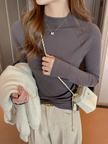 Thread half-height crew neck women's underpant with crossover sleeves, modal long sleeve autumn winter outerwear, high-end upper garment