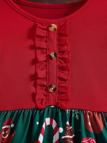 Foreign trade Christmas girls 2026 dress autumn new style flying sleeves floral dress children's foreign-style Korean princess