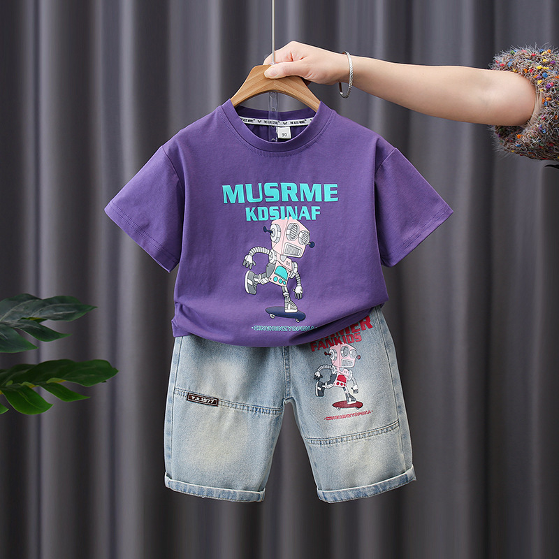 7171 Traje de manga corta para niños 2025 nueva ropa para niños ropa de verano para bebés de moda traje de dos piezas de verano para niños