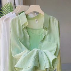 POLO领宽松衬衫女夏季2025新款韩版开衫外套慵懒风衬衣多巴胺上衣
