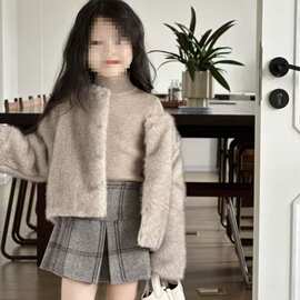 秋冬新款儿童洋气女宝宝加厚保暖棉服大衣女孩皮草外套气质毛毛衣