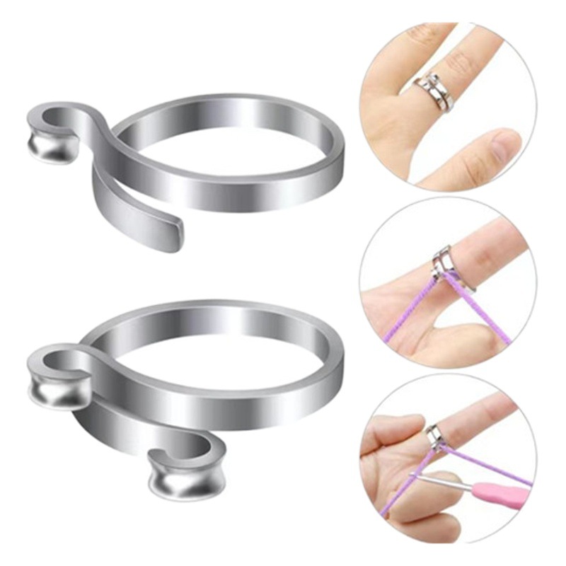 Crochet with thread ring personalized ribbon jewelry hook wool Thai silver opening adjustable index finger woven tail ring