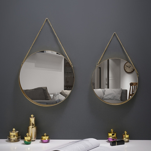 Nordic style iron round wall-mounted mirror bathroom bathroom dormitory mirror wall-mounted washbasin wall-mounted makeup mirror