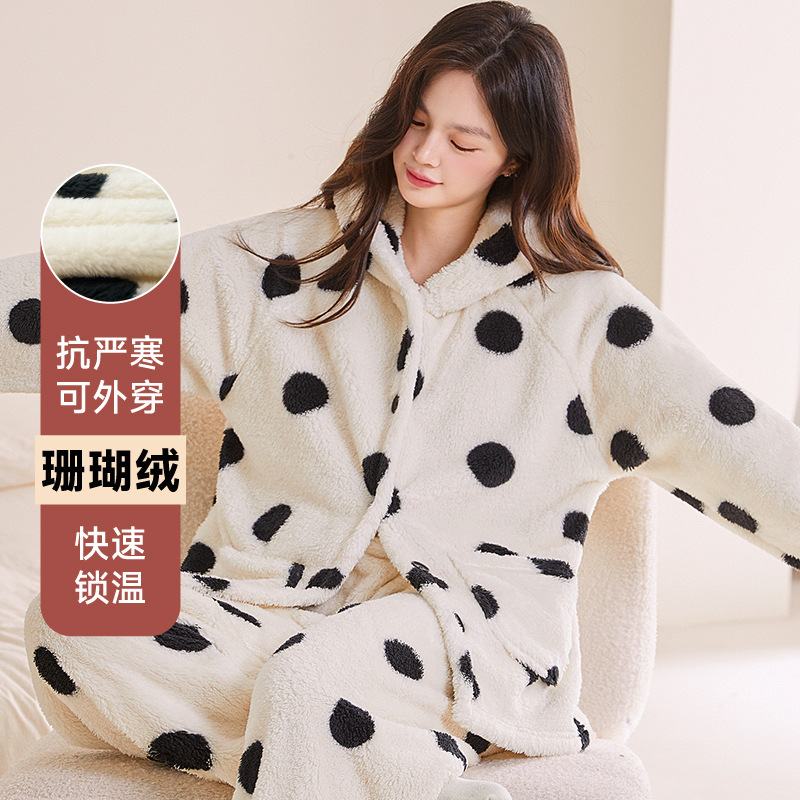 【严选】300G珊瑚绒连帽睡衣女套装2025秋冬保暖可爱家居服可外穿|undefined