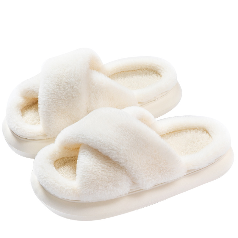 Damenschuhe Winter Fleece Cross mit Drag Cotton Indoor Warm Plus Flauschige Hausschuhe_voghion.com