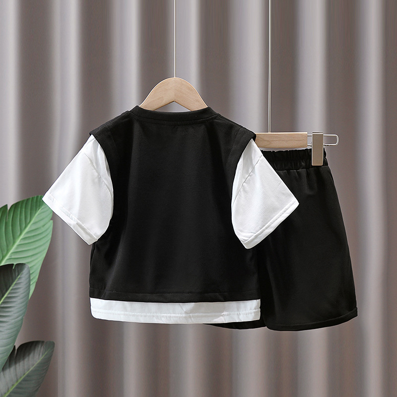 5010 Traje de verano para niños Estilo occidental Nueva ropa para niños Estilo delgado Pantalones cortos casuales para niños de moda Traje de dos piezas