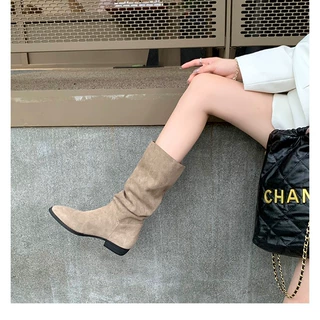 牛皮版~2026秋冬新款尖头粗跟内增高西部牛仔靴真皮中筒瘦瘦女靴