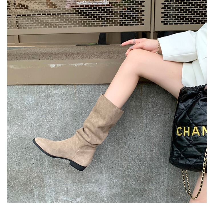 Cowhide Version~2026 Autumn and Winter New Style Pointed Toe Chunky Heel Hidden Heel Western Cowboy Boots Genuine Leather Mid-Calf Slim Women's Boots Cowhide Version~2026 Autumn and Winter New Style Pointed Toe Chunky Heel Hidden Heel Western Cowboy Boots Genuine Leather Mid-Calf Slim Women's Boots
