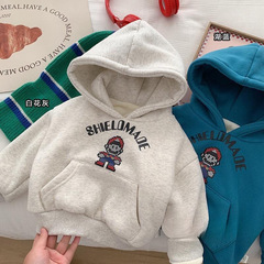 Children's Korean Version Fleece Sweatshirt 2023 Autumn/Winter Korean Children's Clothing Boys Thick Warm Hooded Sweatshirt 0041A025