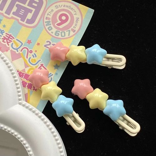 Cream star hair clip oval new sweet five-pointed star cute girl side broken hair clip soft cute duckbill clip
