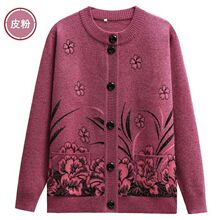 中老年人女装秋冬加绒加厚针织衫毛衣外套春装老太太奶奶开衫圆领