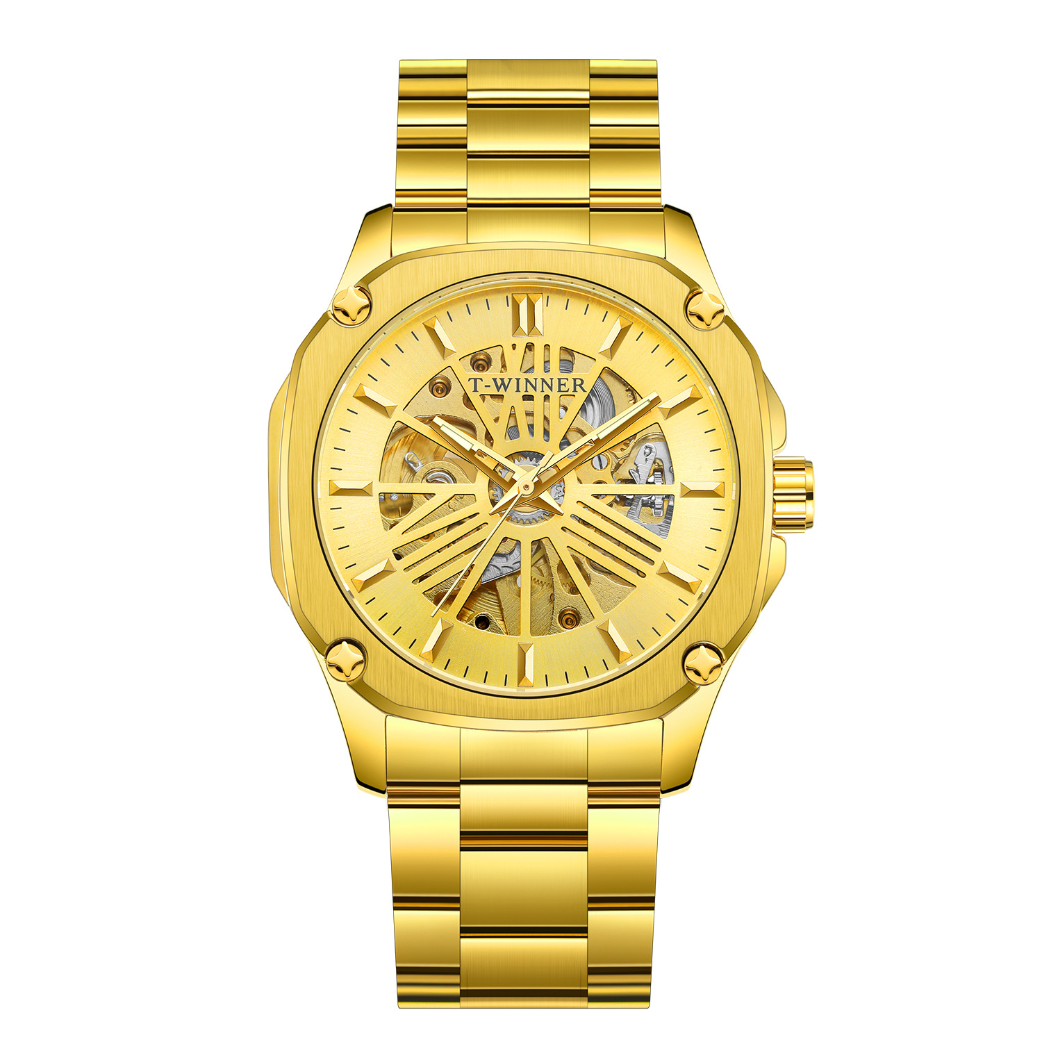 T-WINNER8216 nueva correa de aleación reloj mecánico automático reloj de moda de negocios impermeable para hombres