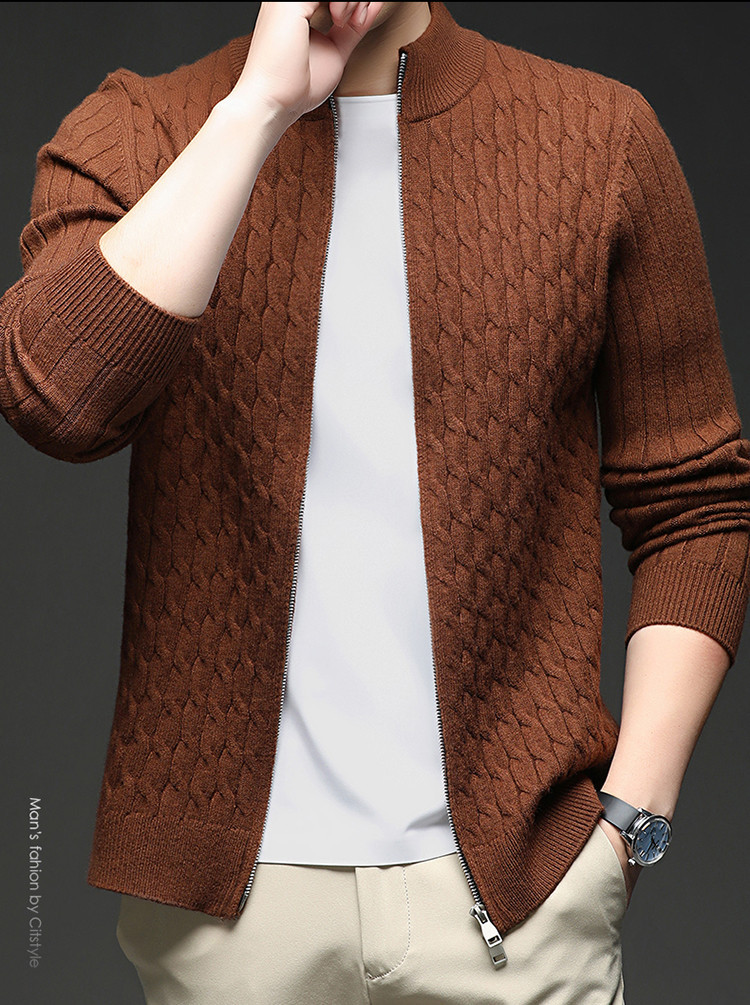 2025 chaqueta con cremallera para hombres Baidu cuello engrosado cardigan torcido otoño y invierno nuevo suéter de moda casual de hombre