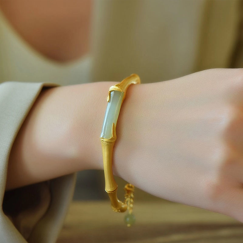 Artificial Gemstones Inlay Material Chinoiserie Bamboo Copper Inlay Artificial Gemstones Bangle