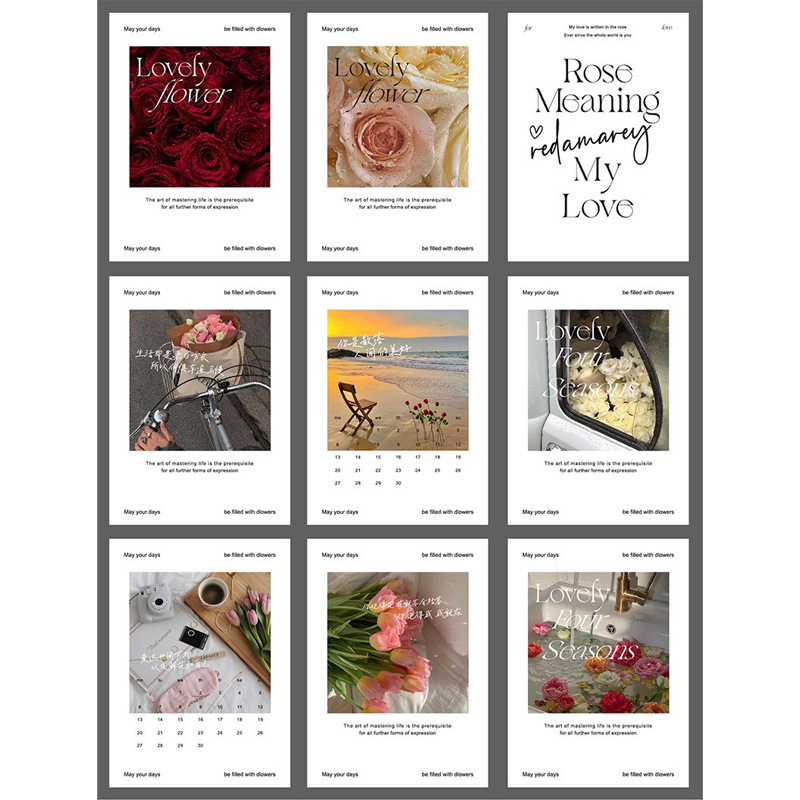 Tarjeta de felicitación floral de la serie del amor de la flor Etiqueta de la decoración del ramo Tarjeta de bendición del día de San Valentín tarjeta postal materiales de la tienda de flores