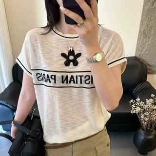 白色字母短袖t恤女2026新款夏季冰丝针织宽松高级感休闲百搭上衣