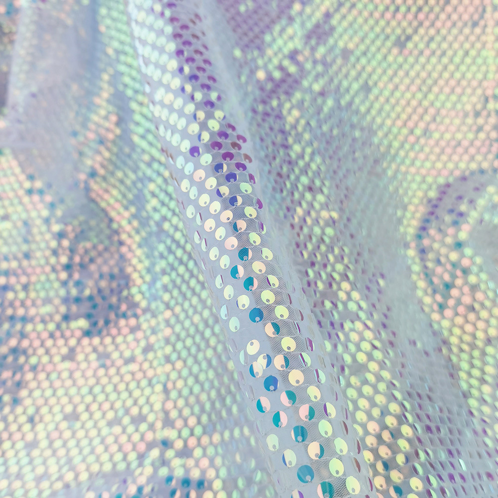 网布七彩蓝色水晶亮片绣片面料 表演服童装装饰纱布 新款绣片