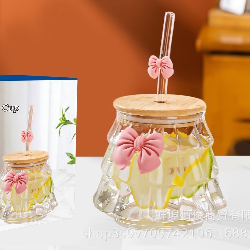 Taza de café de alto valor facial de vidrio transparente con mango de vidrio de alto silicio, taza de paja de hielo de bebidas americanas gordo