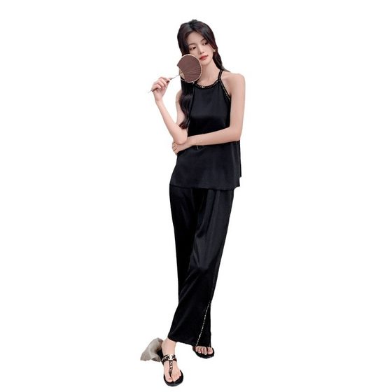Yao Ting New Satin Pajamas Women's Spring and Summer Outer Wear Dirty Chanel Style Sling Trousers suit Home Clothes