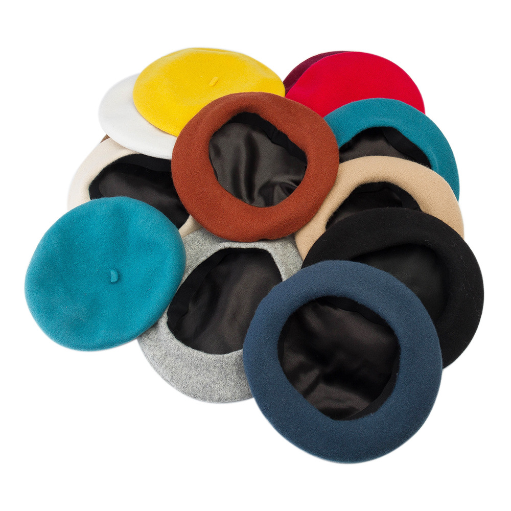 秋冬弹性皮筋大头围贝雷帽羊毛呢秋冬画家帽加内内衬保暖蓓蕾帽