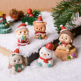 跨境热采装饰迷你圣诞树老人圣诞节礼物圣诞树脂家族小动物摆件