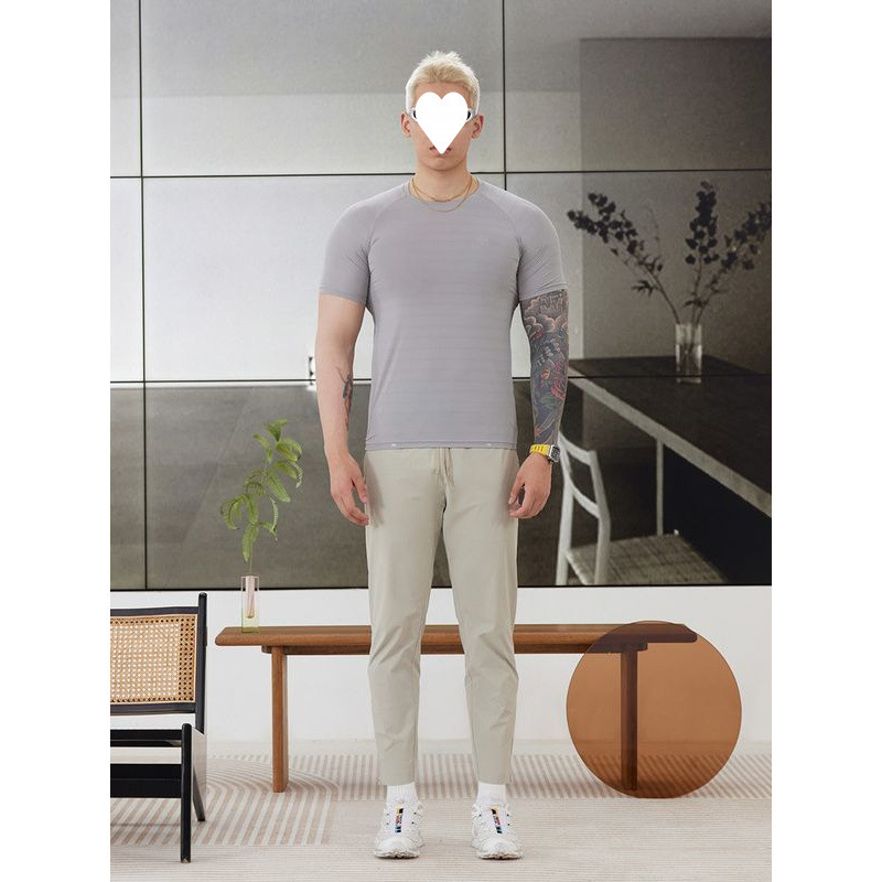 Trendy Brand Basic Unit Autumn Winter Summer New Short Tight Sports Shirt Men's Fitness Clothes Gray White