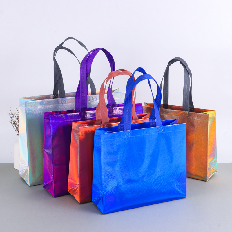 PVC镭射手提袋 炫彩镭射无纺布购物袋女鞋店购物礼品袋可印刷logo