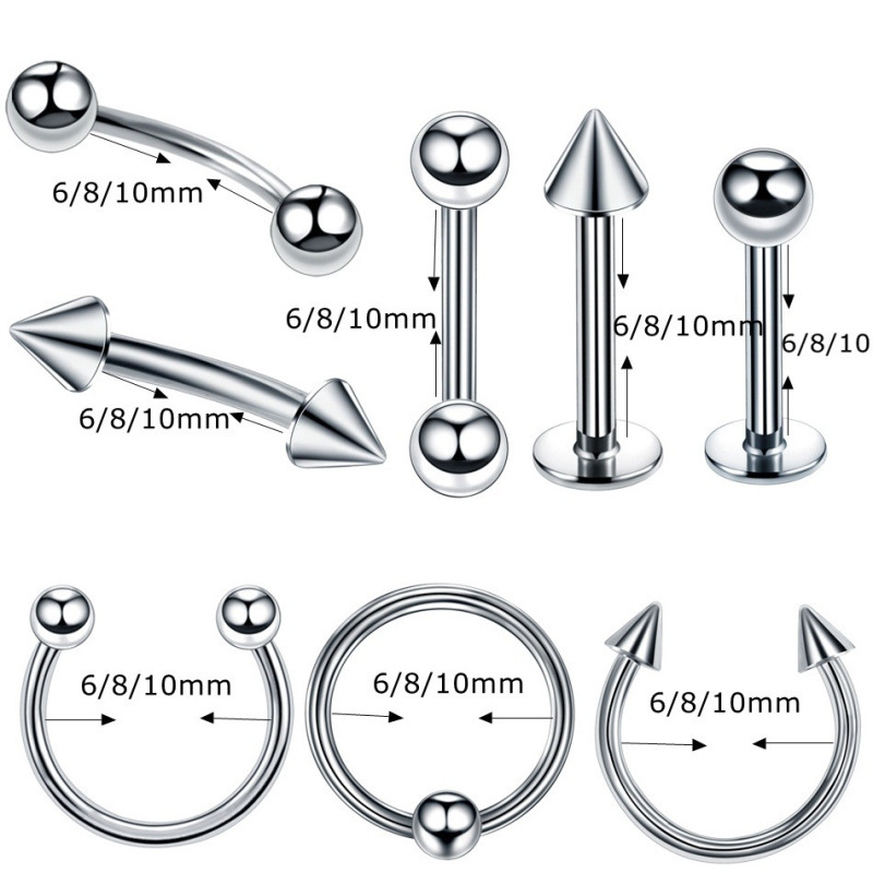 8-pack Stainless Steel Nose Rings And Ear Studs Set Jewellery_voghion.com