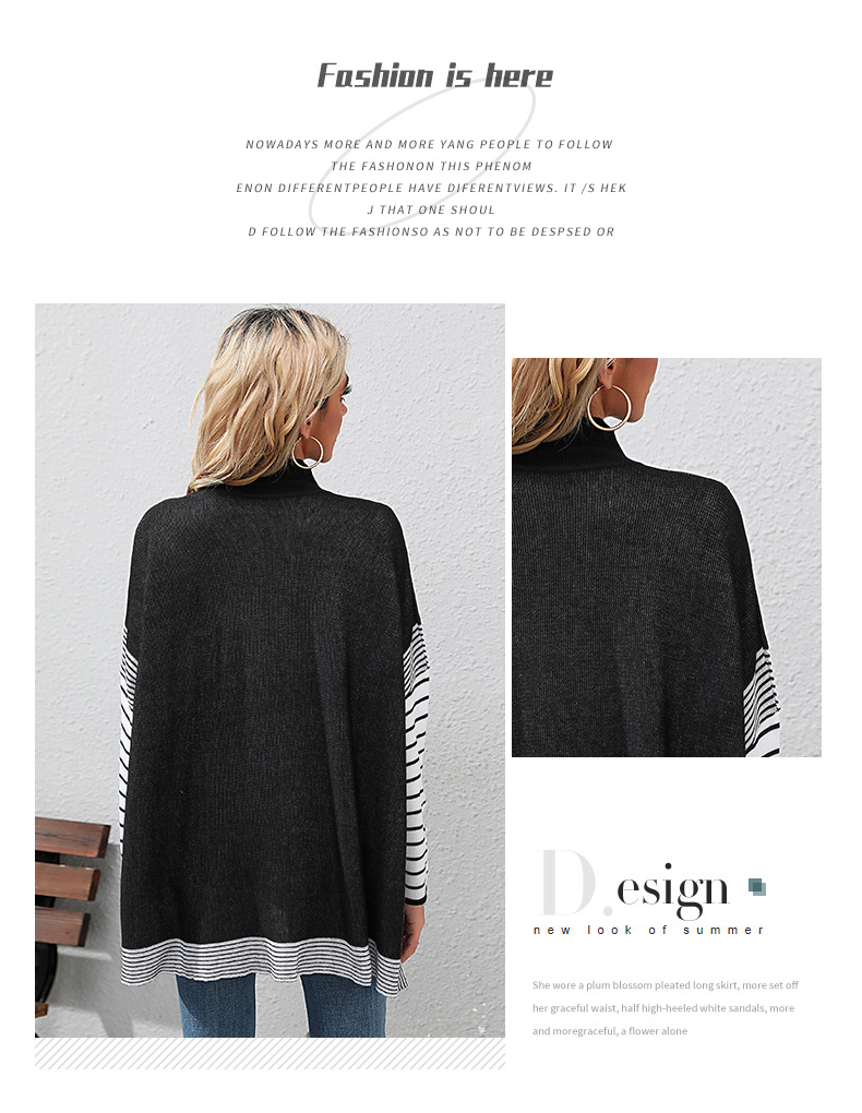 Pulls rayés à demi-col roulé et manches chauve-souris_voghion.com