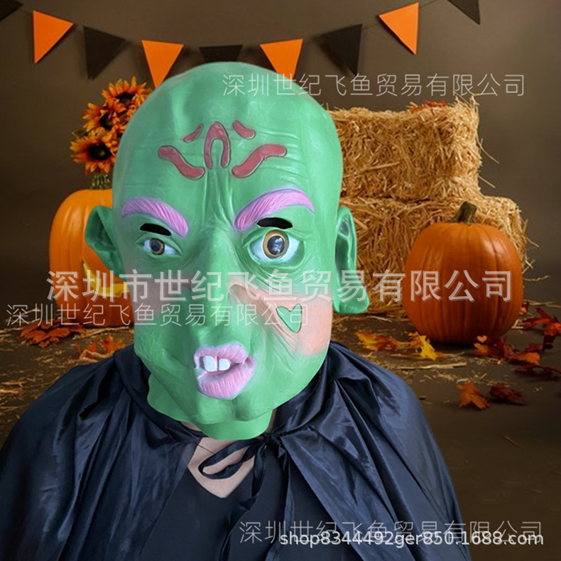 Cruzar la frontera nueva boca torcida verde cabeza monstruo máscara de Halloween horror sombrerería fábrica al por mayor