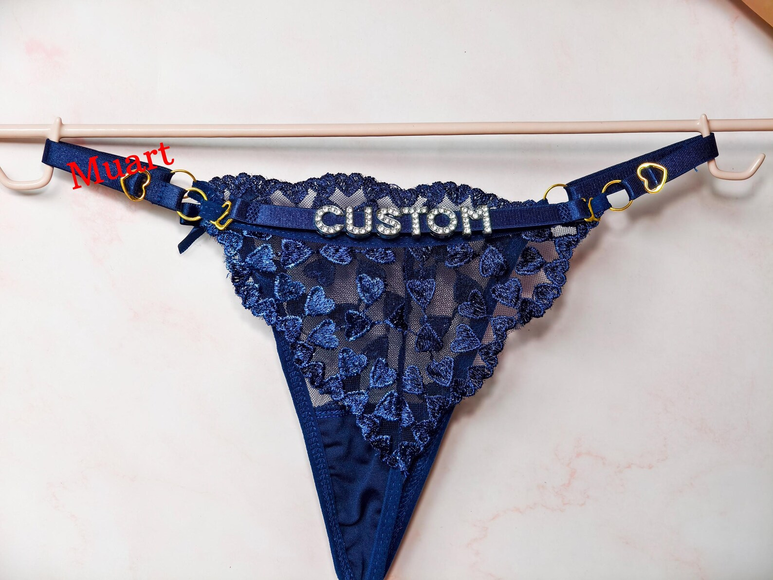 Transfronterizos europeos y estadounidenses sexy de encaje de diamante letras ajustable de cintura baja thongs transparente sexy vacío ropa interior de mujer