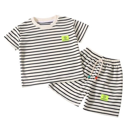Children's short-sleeve set summer striped casual fashionable set summer trend Korean version baby home clothes