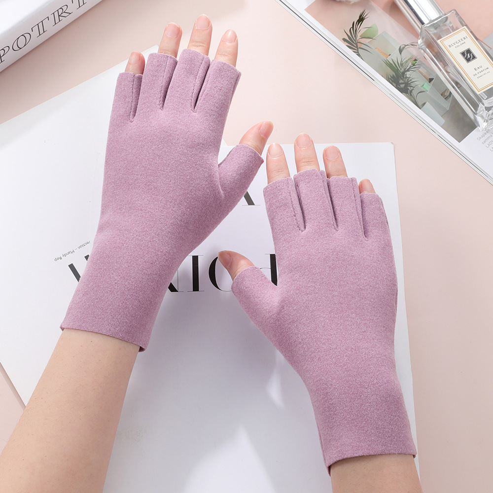 Guantes de medio dedo cálidos Otoño e Invierno pantalla táctil dedo abierto a prueba de frío lindo estudiante dama teclado guantes de terciopelo de cinco dedos