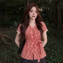 v领蕾丝短袖新款小衫