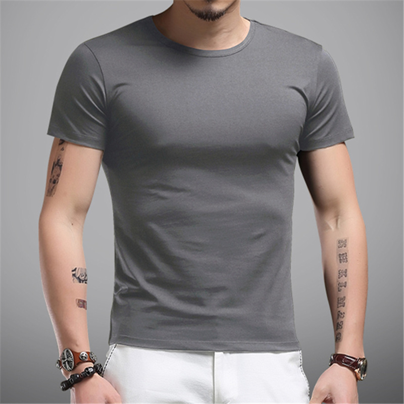 紳士服半袖Tシャツラウンドネックスリムタイト純白五分袖トップボトムシャツ下着夏|undefined