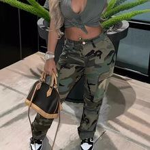 2025年亚马逊新款女装街头个性时尚迷彩印花多口袋百搭工装裤长裤