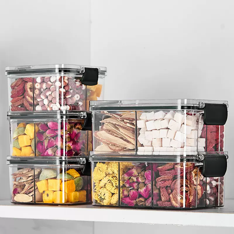 花茶茶叶收纳罐加厚方形四分格防潮中药大料五谷杂粮多格密封盒