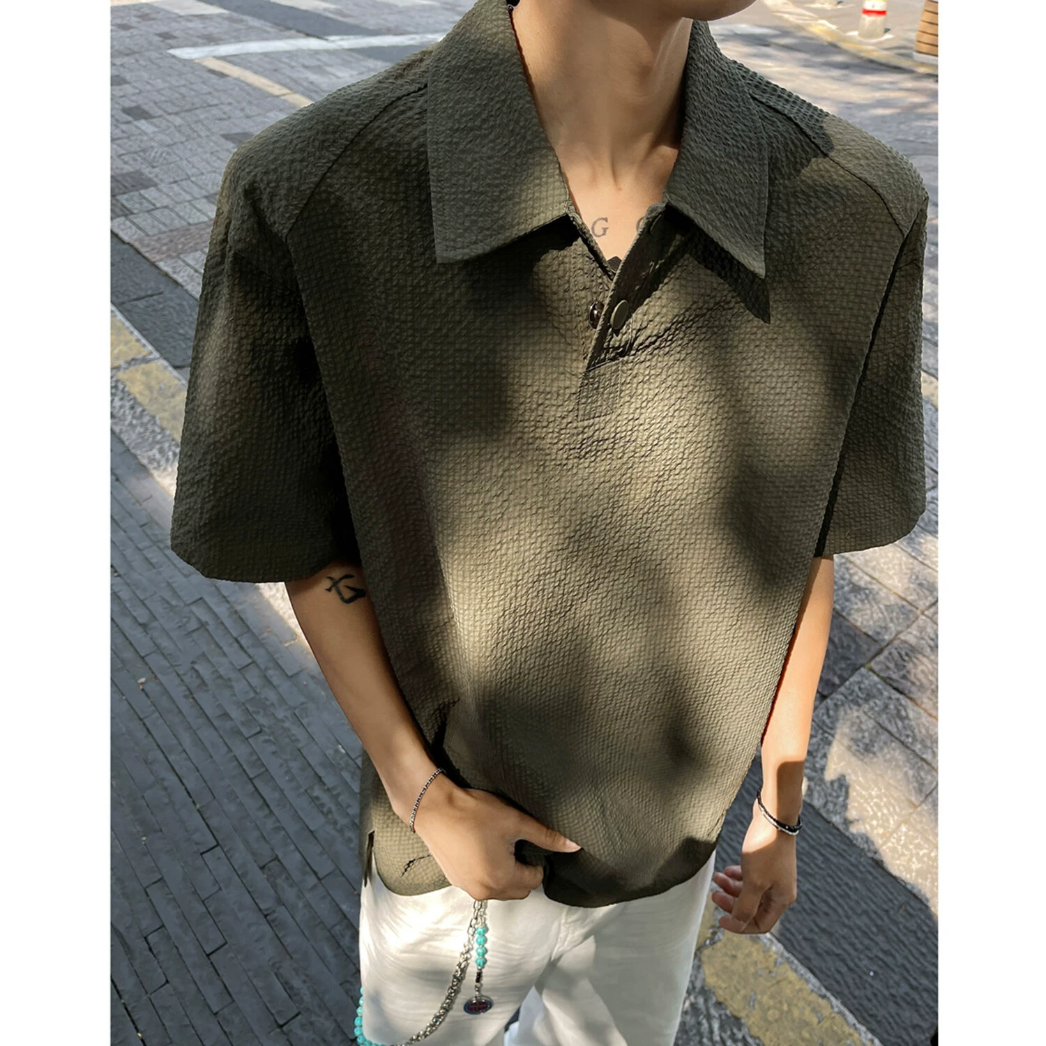 UBV Американская быстросохнущая дышащая рубашка поло с короткими рукавами из жатого хлопка, мужская весенне-летняя повседневная футболка с лацканами 2025, рубашка поло