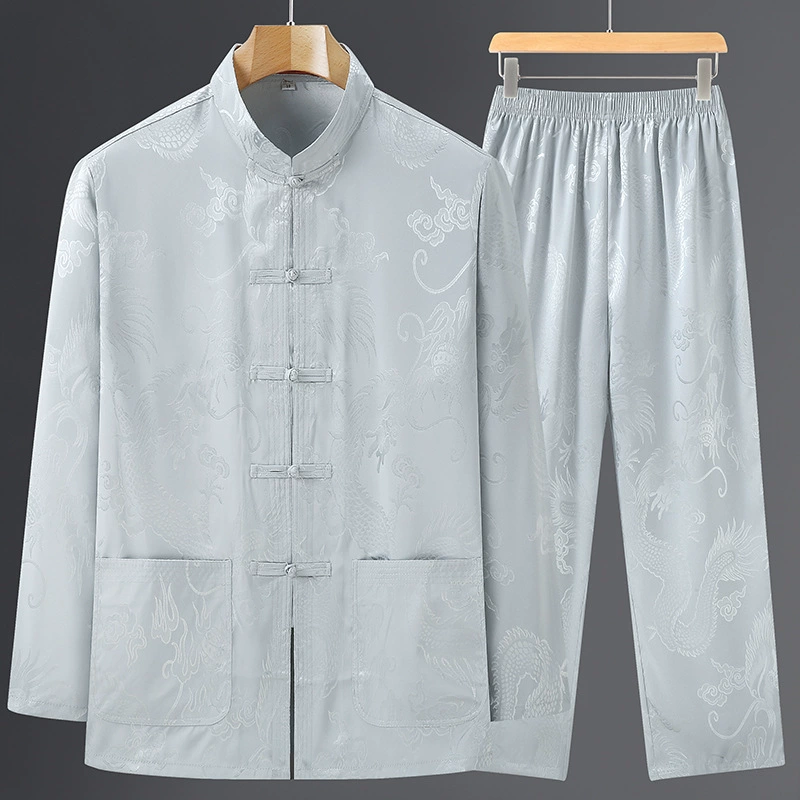 Весенний и летний ледяной шелк для пожилых людей в костюме Тан для мужчин с длинными рукавами