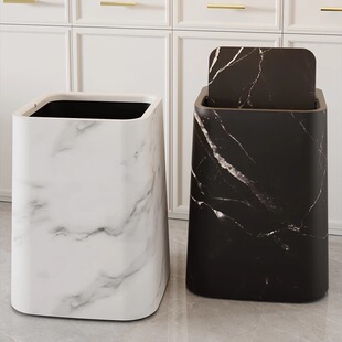 Cross-border imitation marble trash can household 2024 new large-capacity living room kitchen bathroom hotel