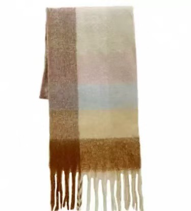 マフラーの女性の冬のac両面の虹の格子のストールの長いタイプの海の馬の毛は色を合わせて首の男性の同項のフリンジを囲みます。