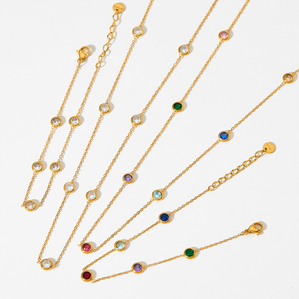 Retro Round Stainless Steel Titanium Steel Plating Inlay Zircon Bracelets Necklace