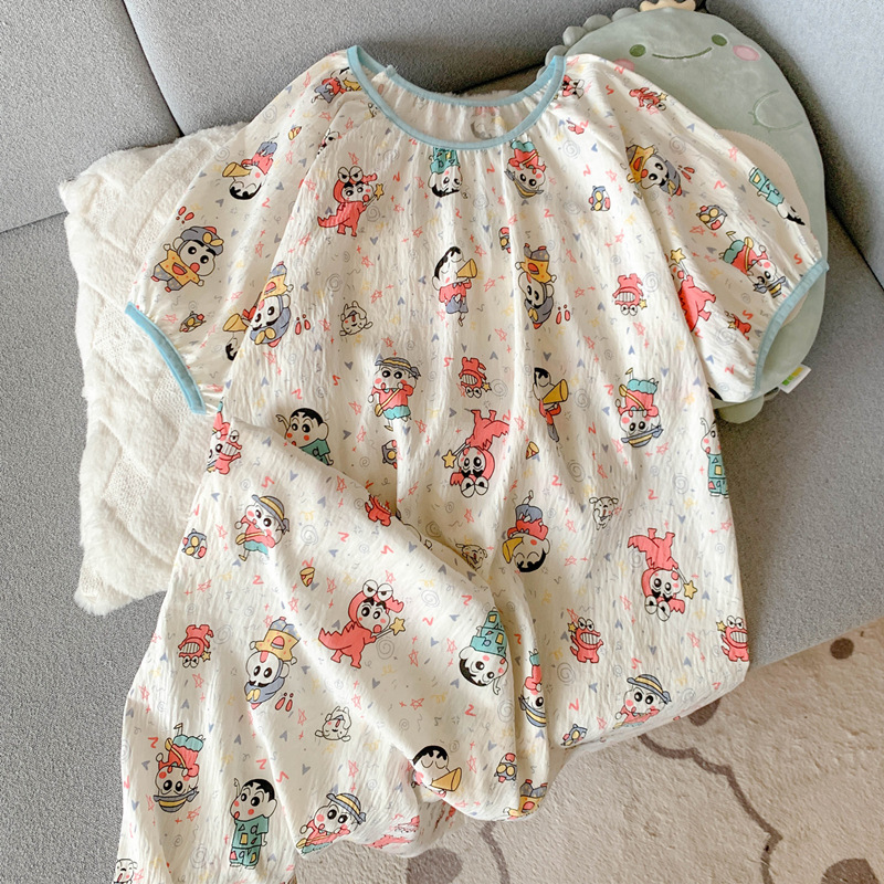 Camisón de gasa de algodón puro pijamas de manga corta para mujer falda larga de verano lindo cachorro niña estudiante ropa de hogar ropa exterior de verano