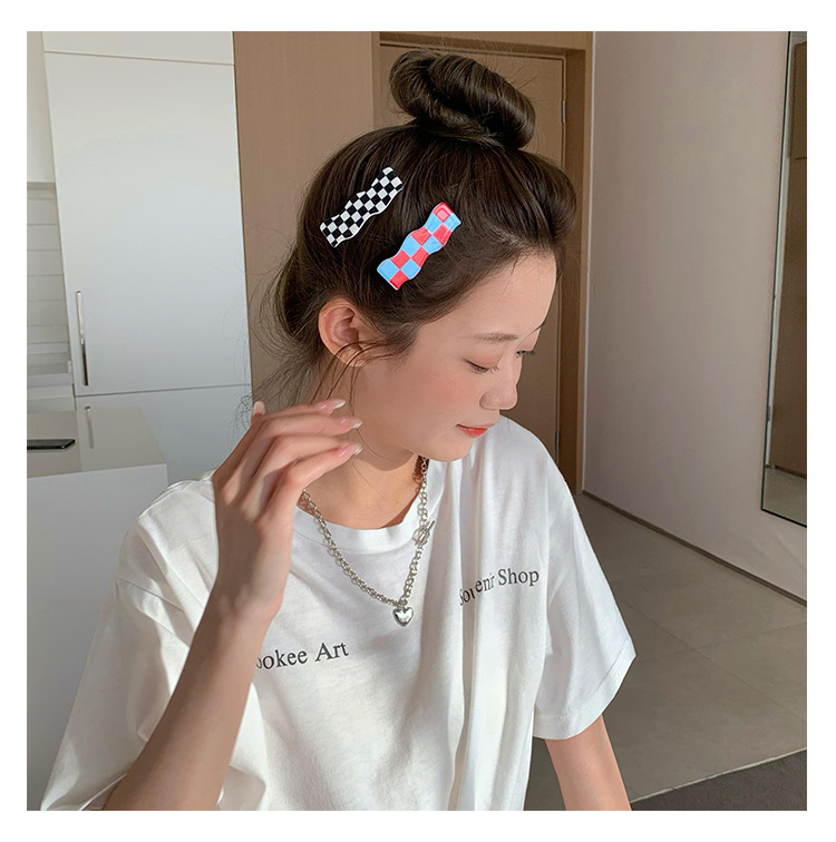 8g Weight Headwear Classification Birthday Occasion Waves Pattern Women'S Gender Simple Style Style White, Pink, Purple, Red, Green Color Hit Color Checkerboard Lattice Wave Shape Duckbill Clip Wholesale Nihaojewelry 11