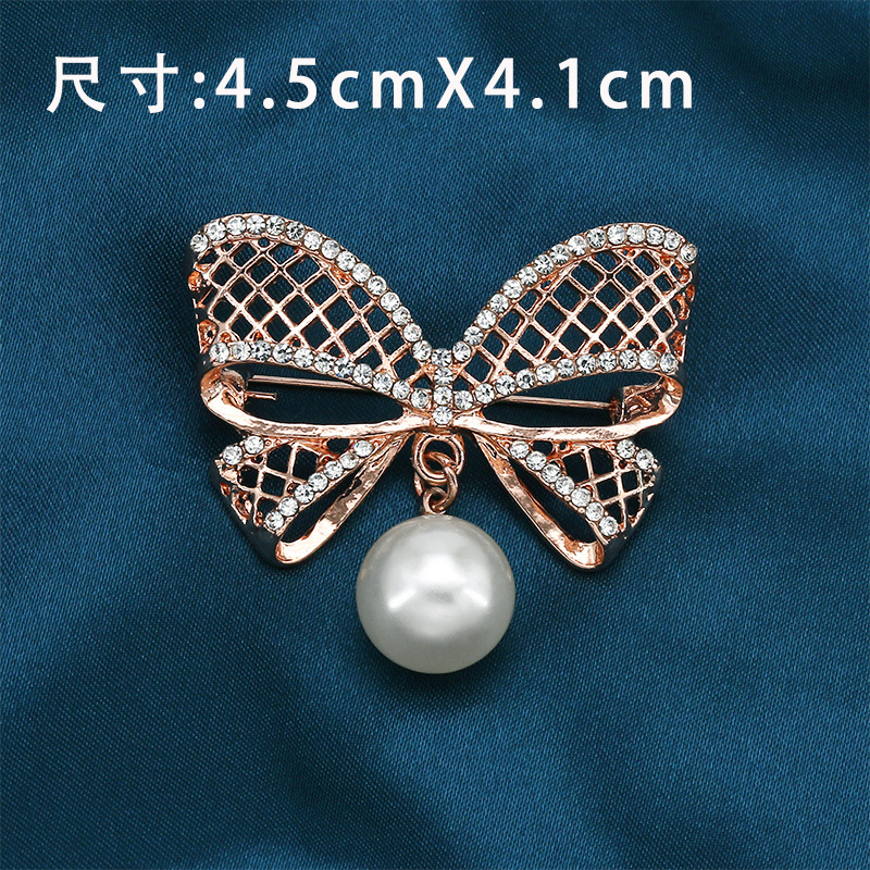 Broche à nœud papillon tendance en alliage anti-exposition haut de gamme, incrustée de diamants, style Coran, ornée de strass._voghion.com