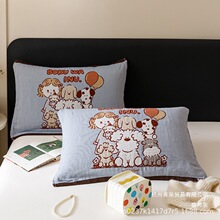 A类母婴级新疆长绒棉纱布枕巾一对装卡通简约100纯棉四层纱布