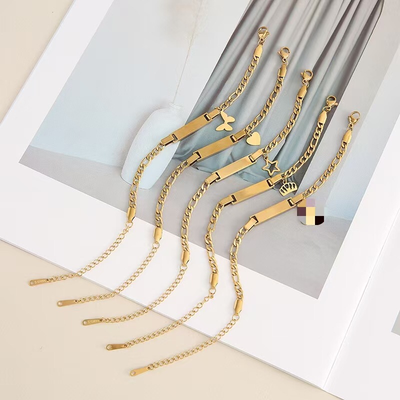 Cross-Border Popular Stainless Steel Kidsren's Bracelet DIY Laser Engraving Straight Love Crown Pendant Plated with 18K Gold Cross-Border Popular Stainless Steel Kidsren's Bracelet DIY Laser Engraving Straight Love Crown Pendant Plated with 18K Gold