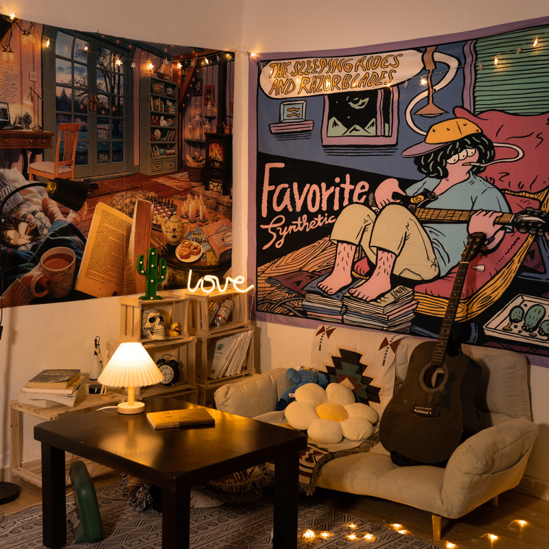 Cross-Border Tapestry Background Cloth Ins Style Hanging Cloth Room Layout Bedroom Dormitory Decoration Bedside Camping Style Hanging Cloth Customization