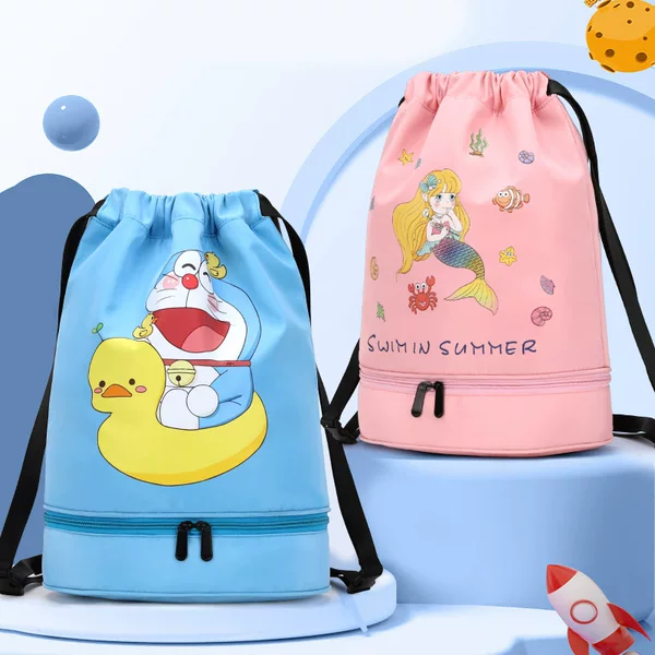 Factory wholesale new children's cartoon swimming bag wet and dry separation storage drawstring bag backpack shoes beach bag