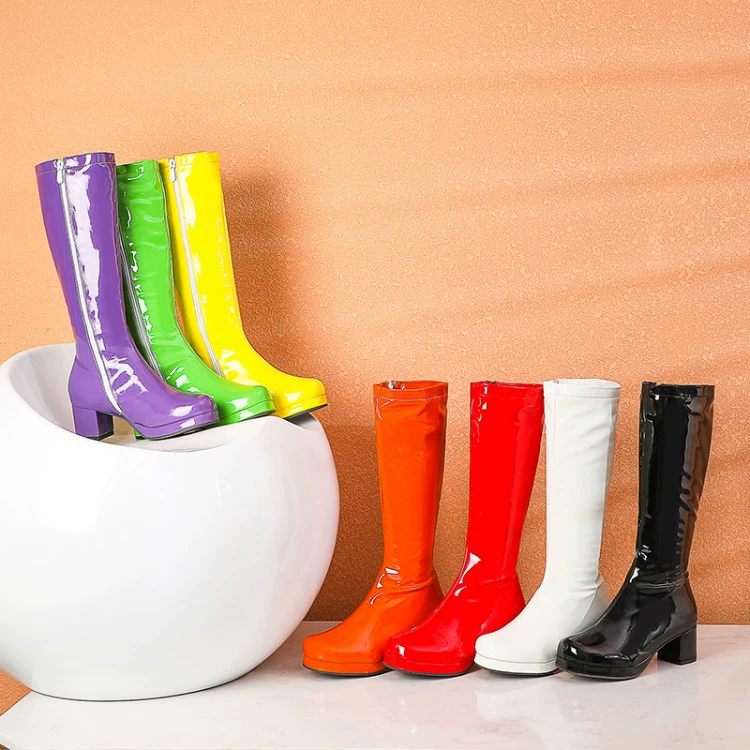 2021 Новые высокие сапоги на среднем каблуке для внешней торговли AliExpress, женские сапоги из лакированной кожи, сапоги Lolita больших размеров 40-48